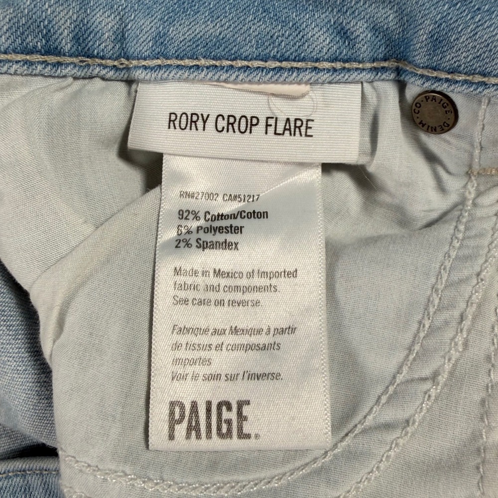 Paige Rory Crop Flare Jeans Women Size 30 Light Wash Distressed Raw Hem READ - Picture 4 of 11